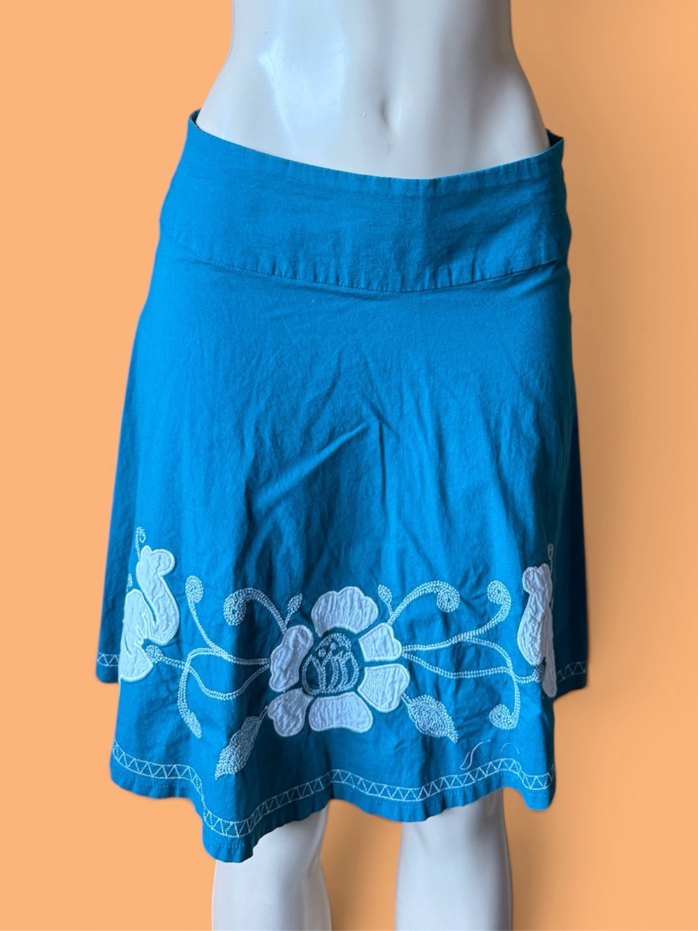 Vintage heartsoul y2k Blue Floral Embroidered A-Line cotton Skirt